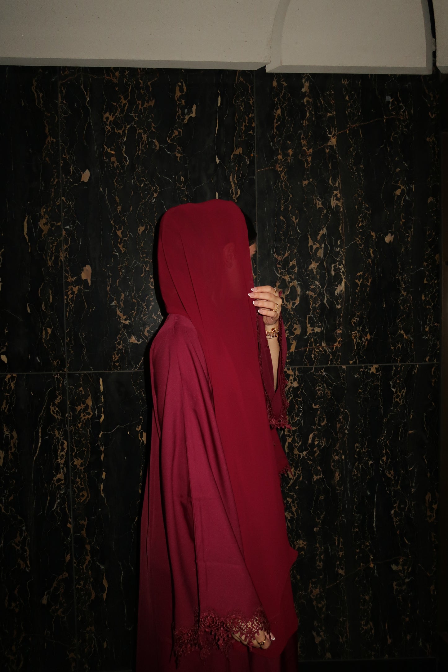 Maroon Lace Abaya