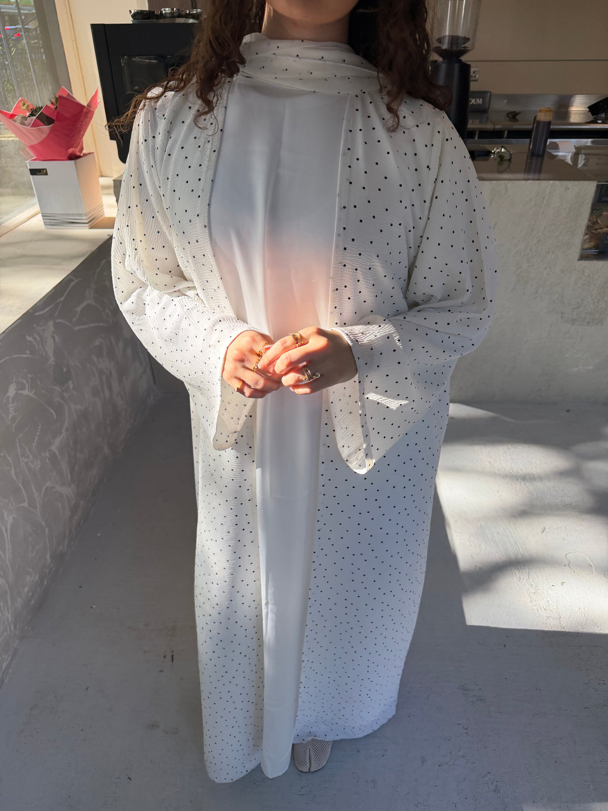 Ivory Dot Abaya