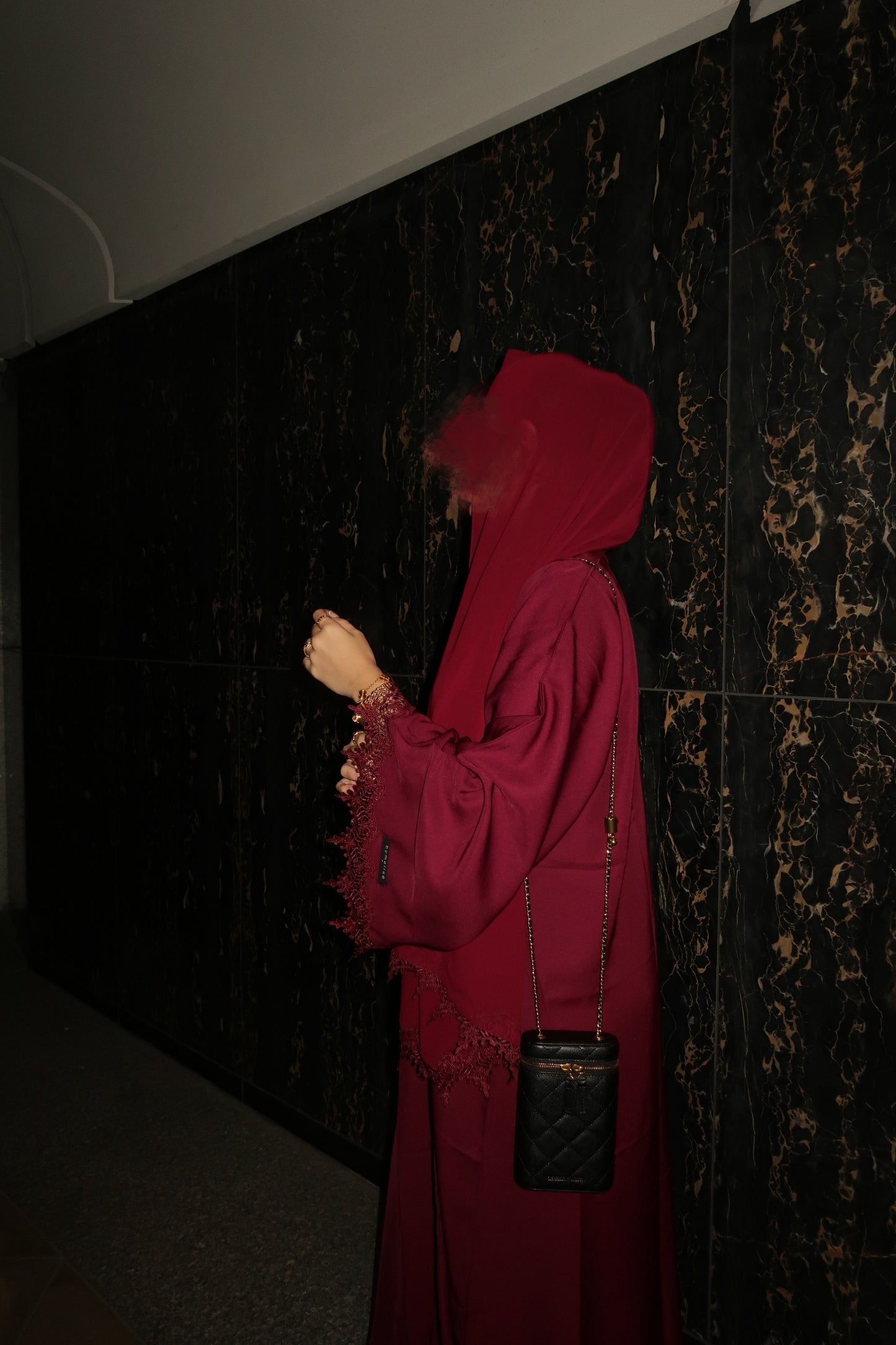 Maroon Lace Abaya