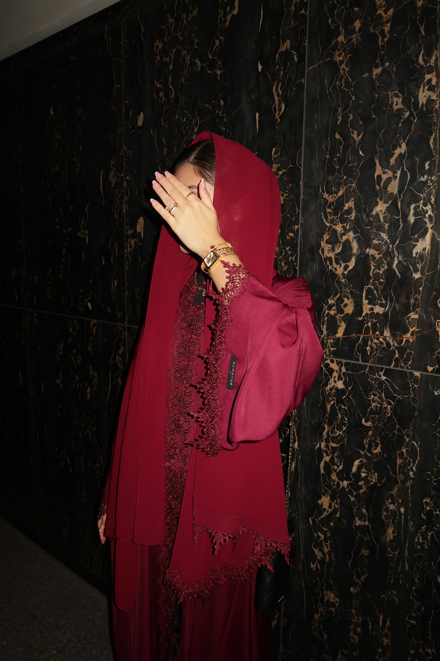 Maroon Lace Abaya